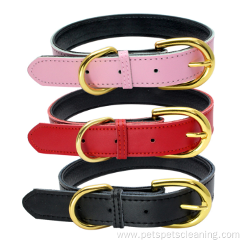 Luxury Solid Colorful Genuine Leather Dog Collar